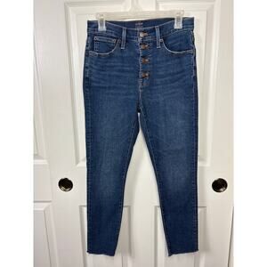 J. Crew Women's High Rise Skinny Jeans Size 27 Raw Hem Medium Wash Button Fly